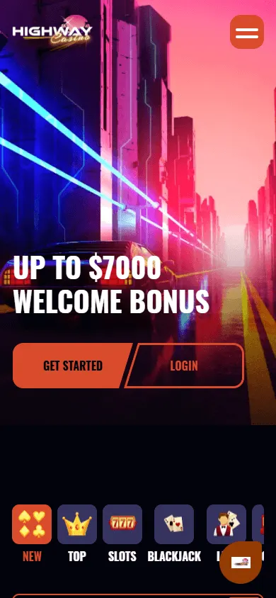 Highway Casino home page on a mobile phone